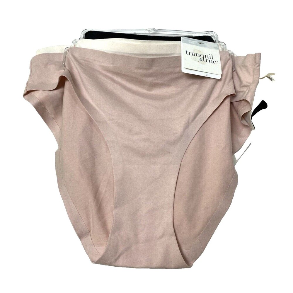 Tranquil & True Bikini Plus Size 2X Women's Panties 3 Pack Black Pink Ivory
